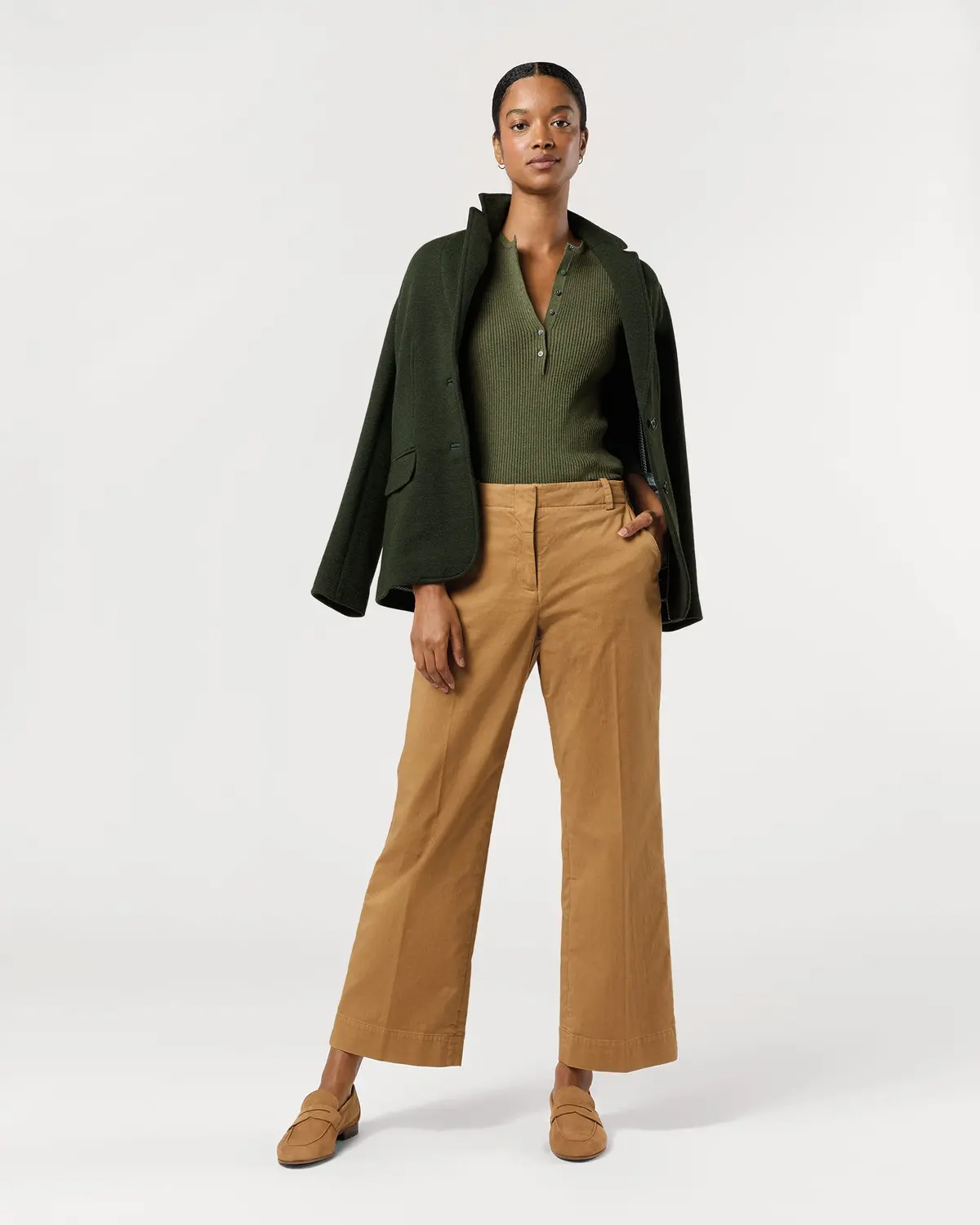 Frankie Cropped Pant In British Khaki Stretch Twill 1