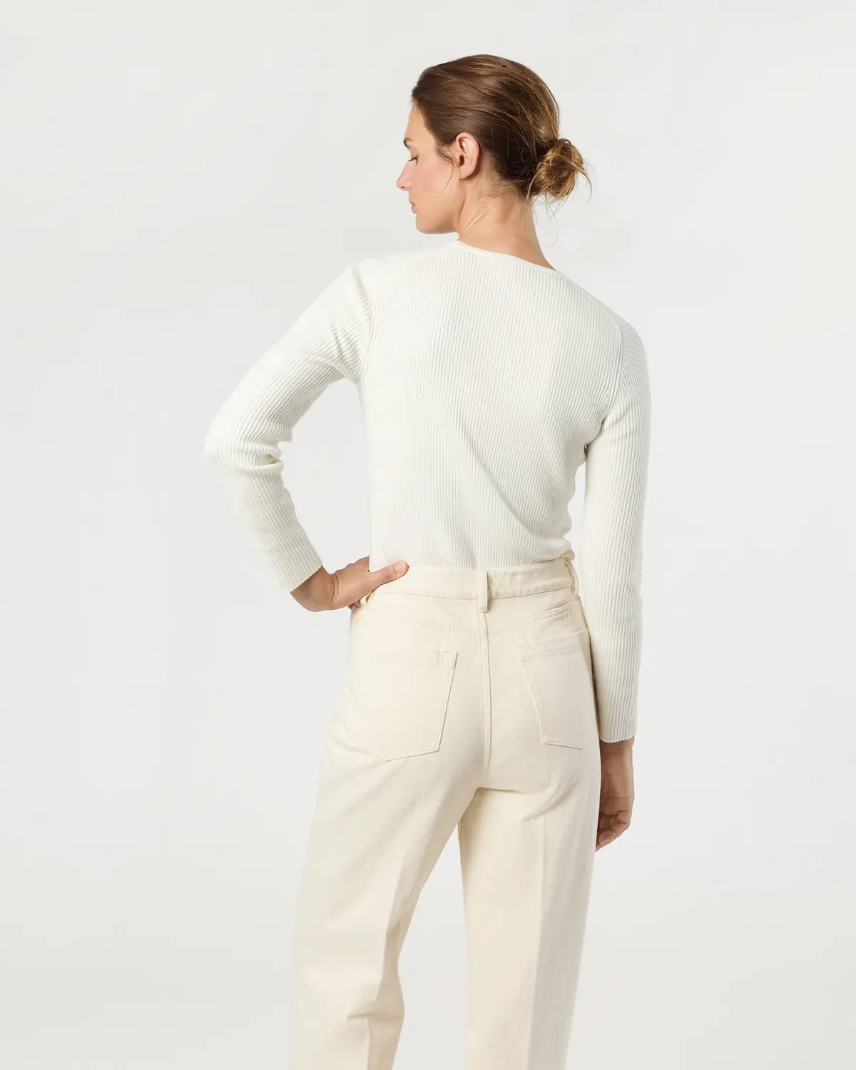 Long-Sleeved Nia Ribbed Henley In Ivory Cotton/Silk 3