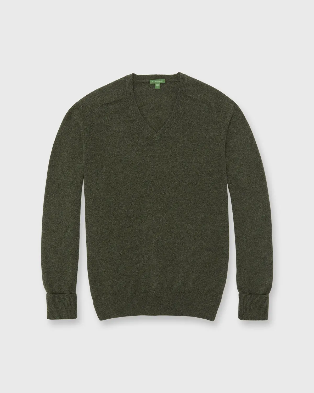 Classic V-Neck Sweater In Heather Olive Cashmere 1