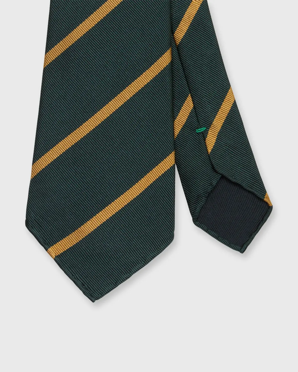 Silk Woven Tie In Green/Gold Bar Stripe 1
