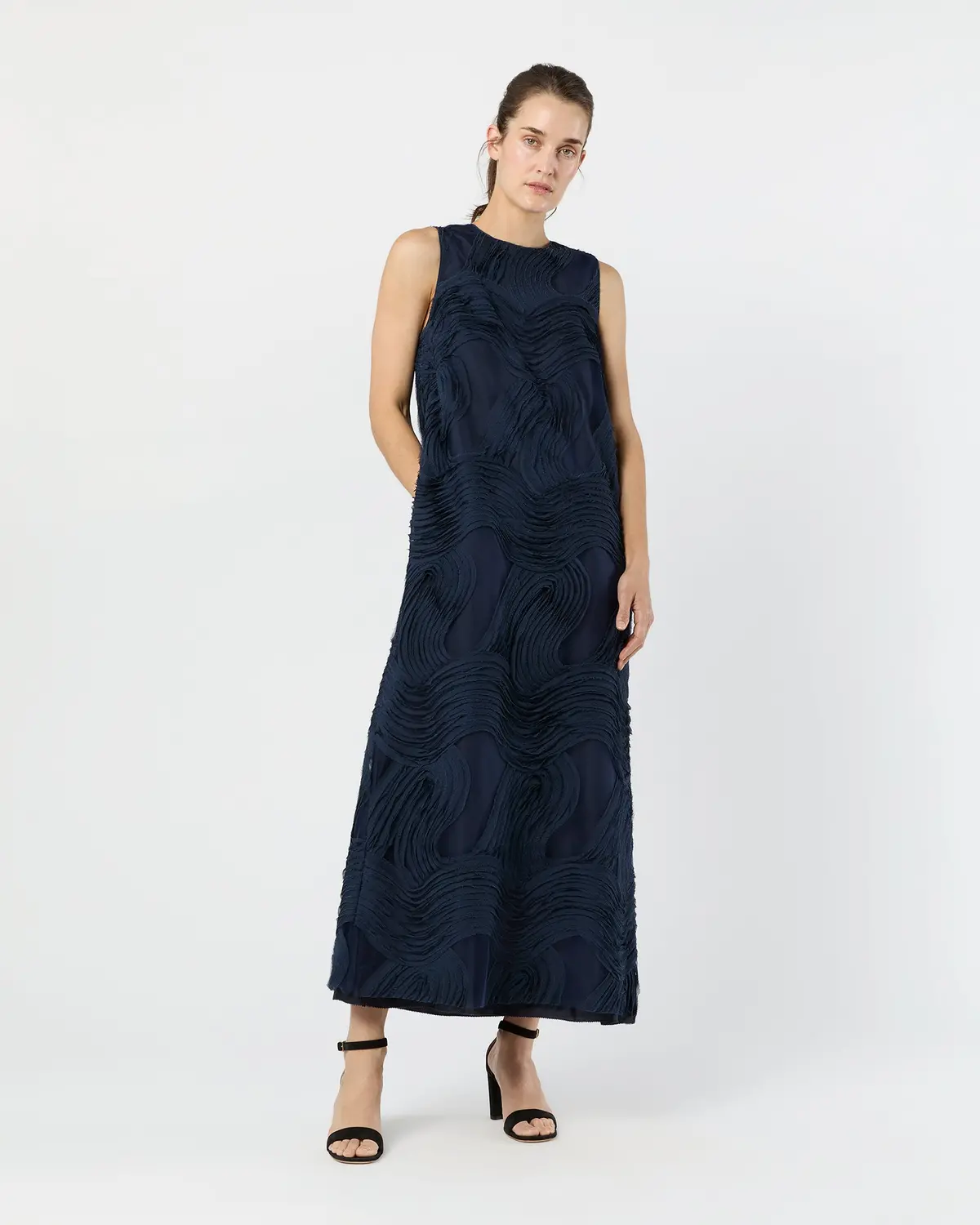 Susy Shift Maxi Dress In Navy Ribbon Embroidery 1