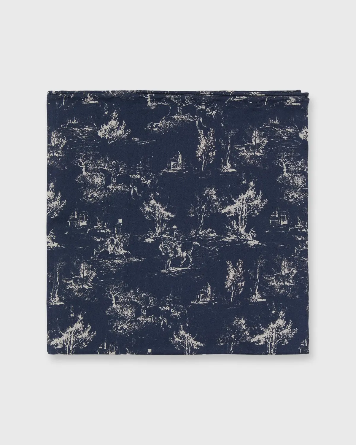 Cotton Print Pocket Square In Navy/Bone Country Print Poplin 1