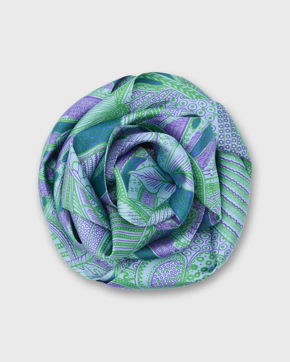 Silk Tied Up Scarf In Purple/Green Butterfly Block Print Silk Twill 1