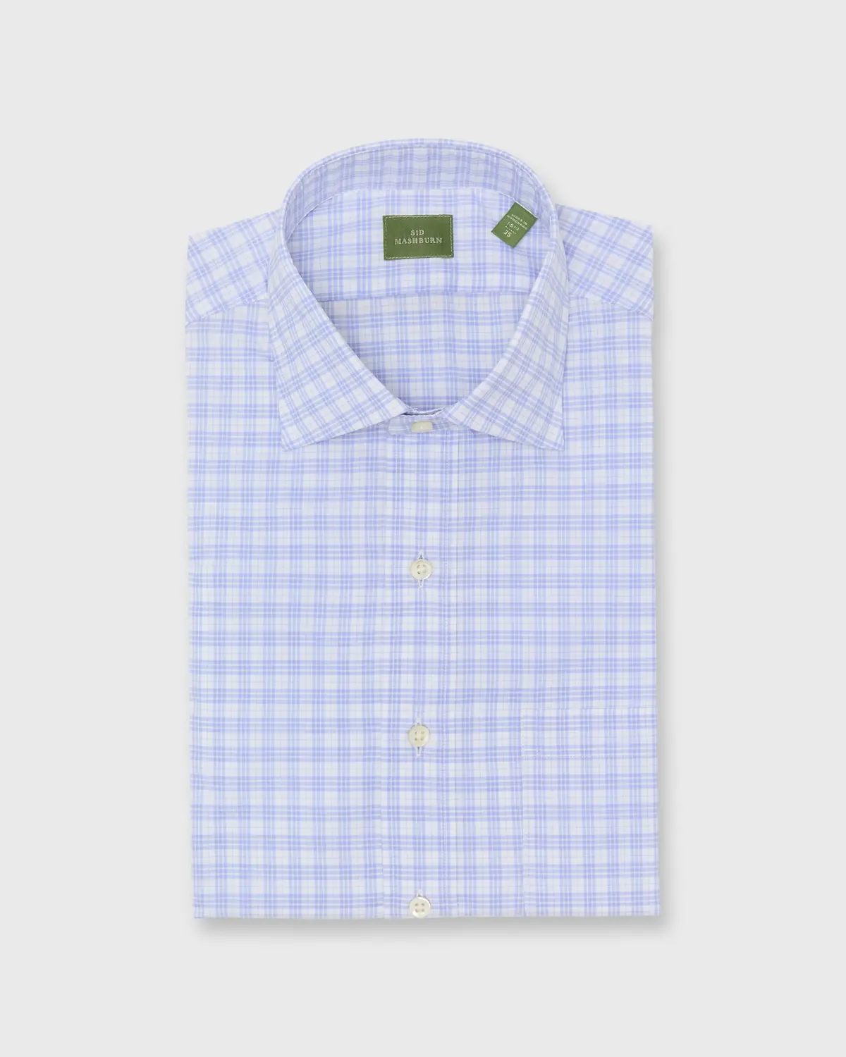 Spread Collar Dress Shirt In White/Sky Check Poplin 1