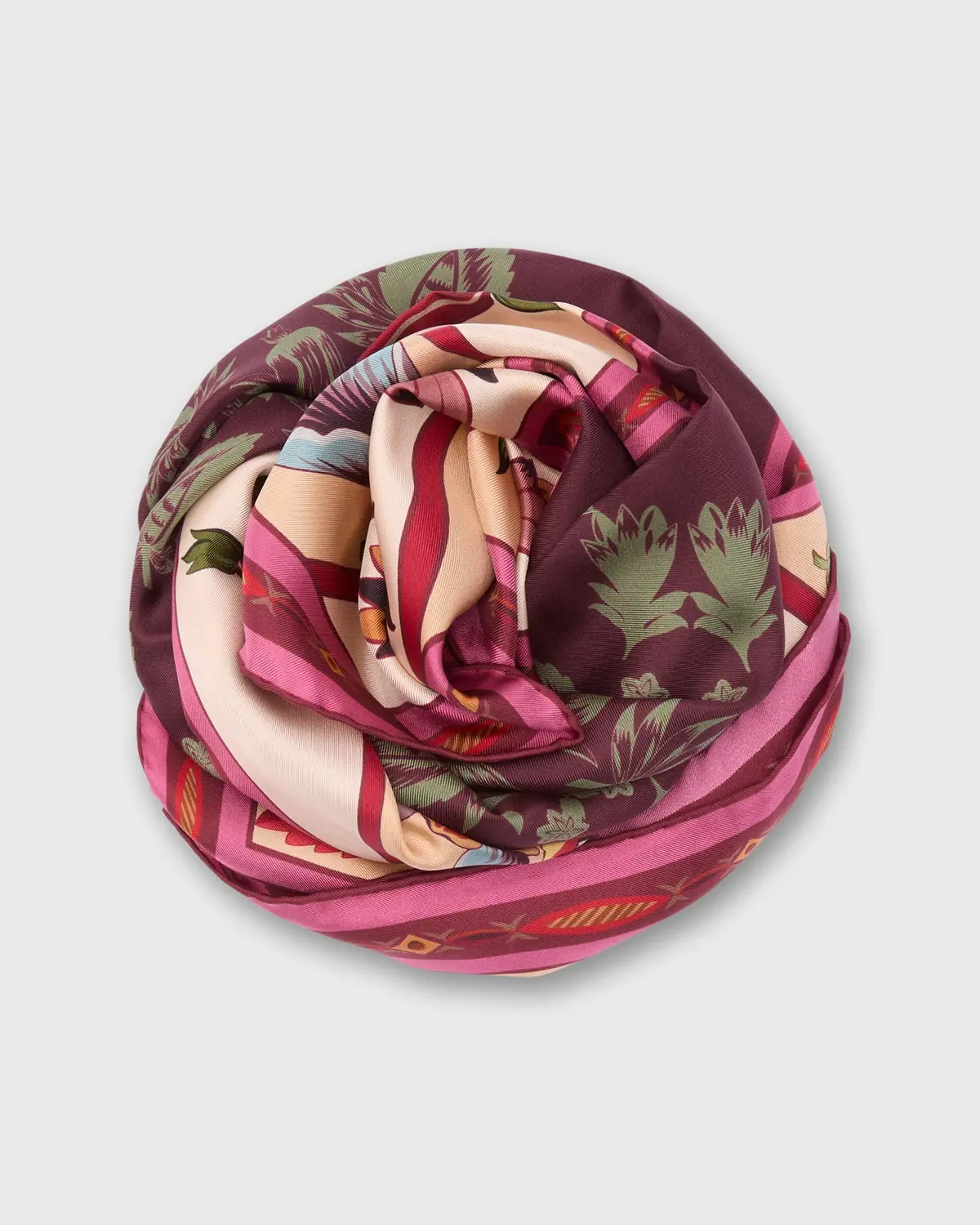 Silk Square Scarf In Stripes And Flowers 1