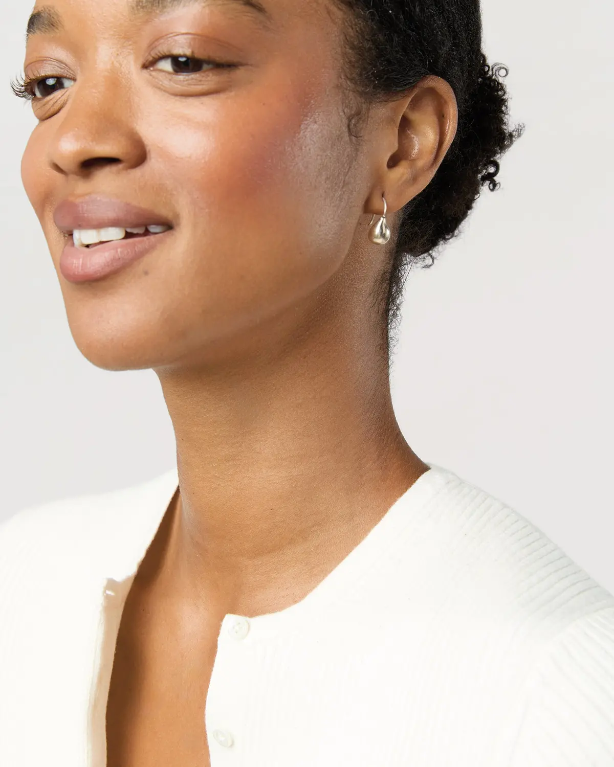 Teardrop Bead Hook Earrings In Silver 2