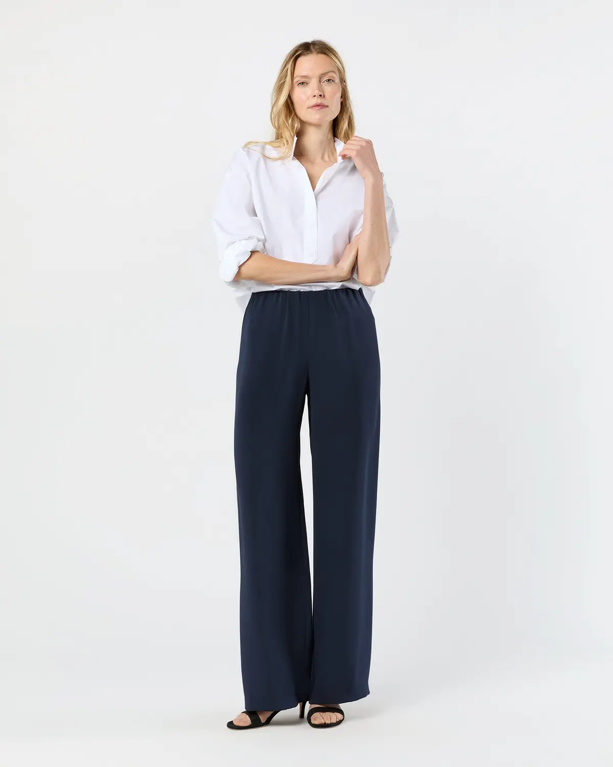 Kelly Pant In Navy Silk Crepe De Chine 1