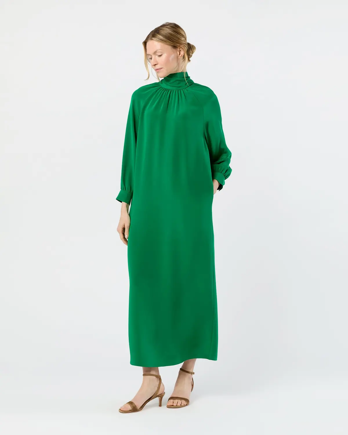 Maggie Maxi Dress In Green Silk Crepe De Chine 1