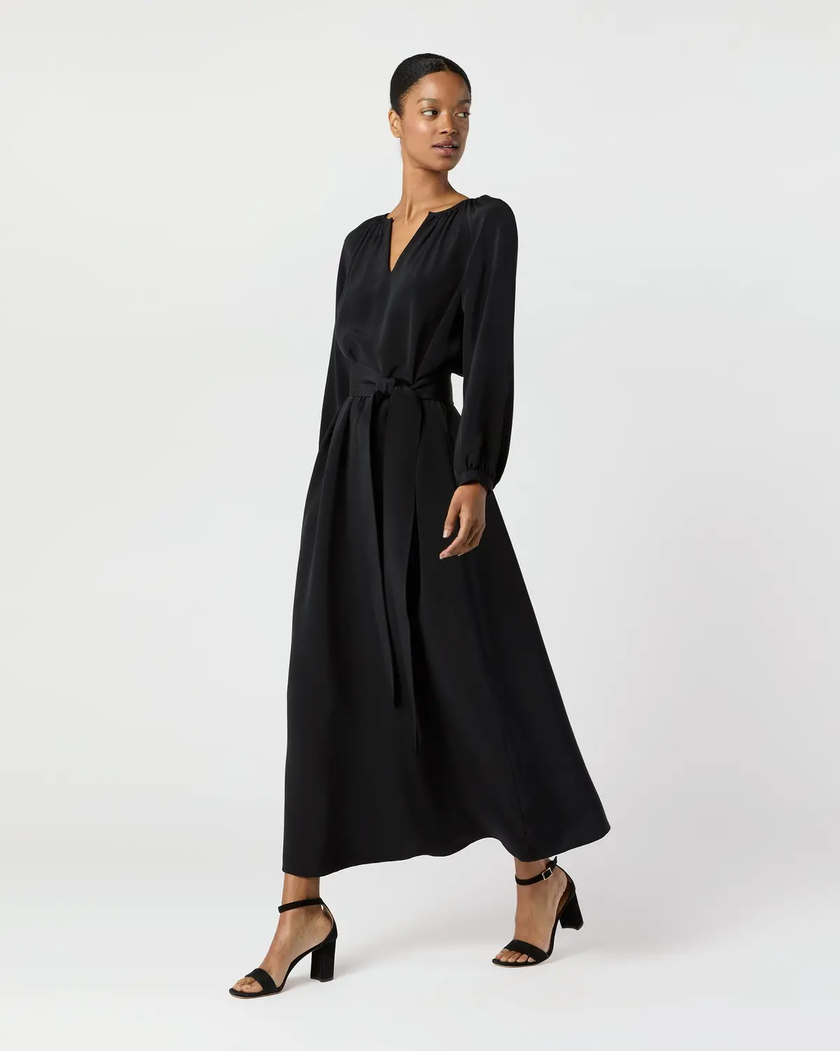 Ariana Maxi Dress In Black Silk Crepe De Chine 1