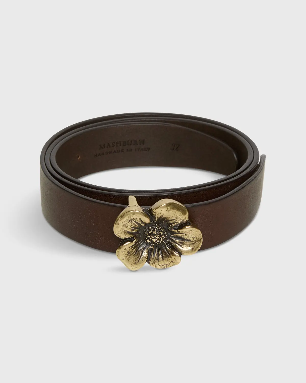 1.25" Flower Conroy Belt In Dark Brown Leather 1