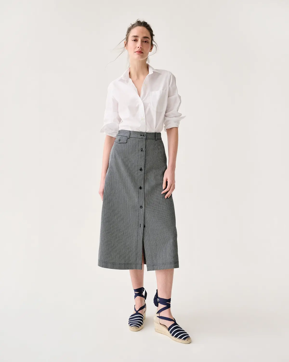Robin Skirt In Indigo Railroad Stripe Denim 1