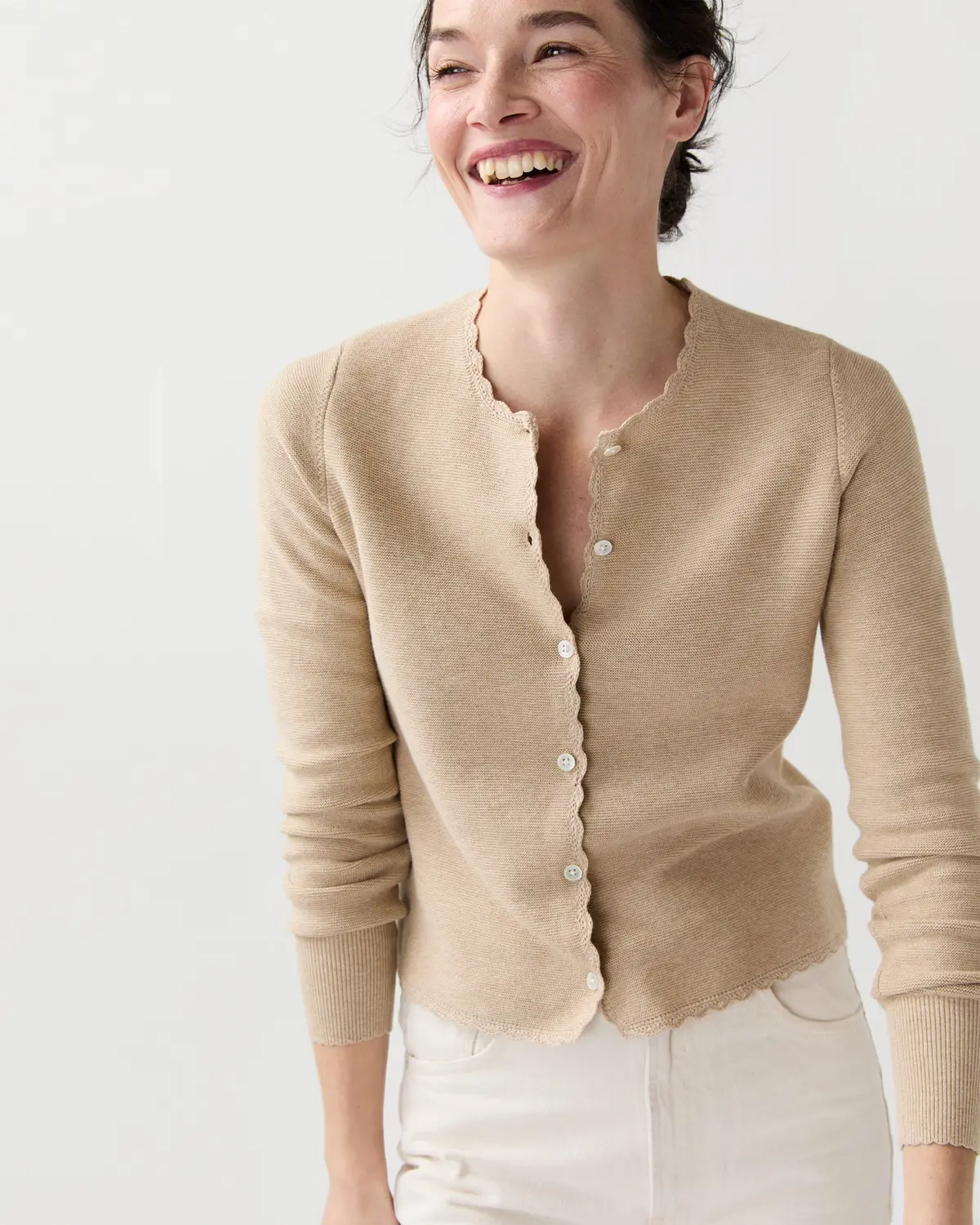 Aloise Cardigan In Crema Cotton/Silk 1
