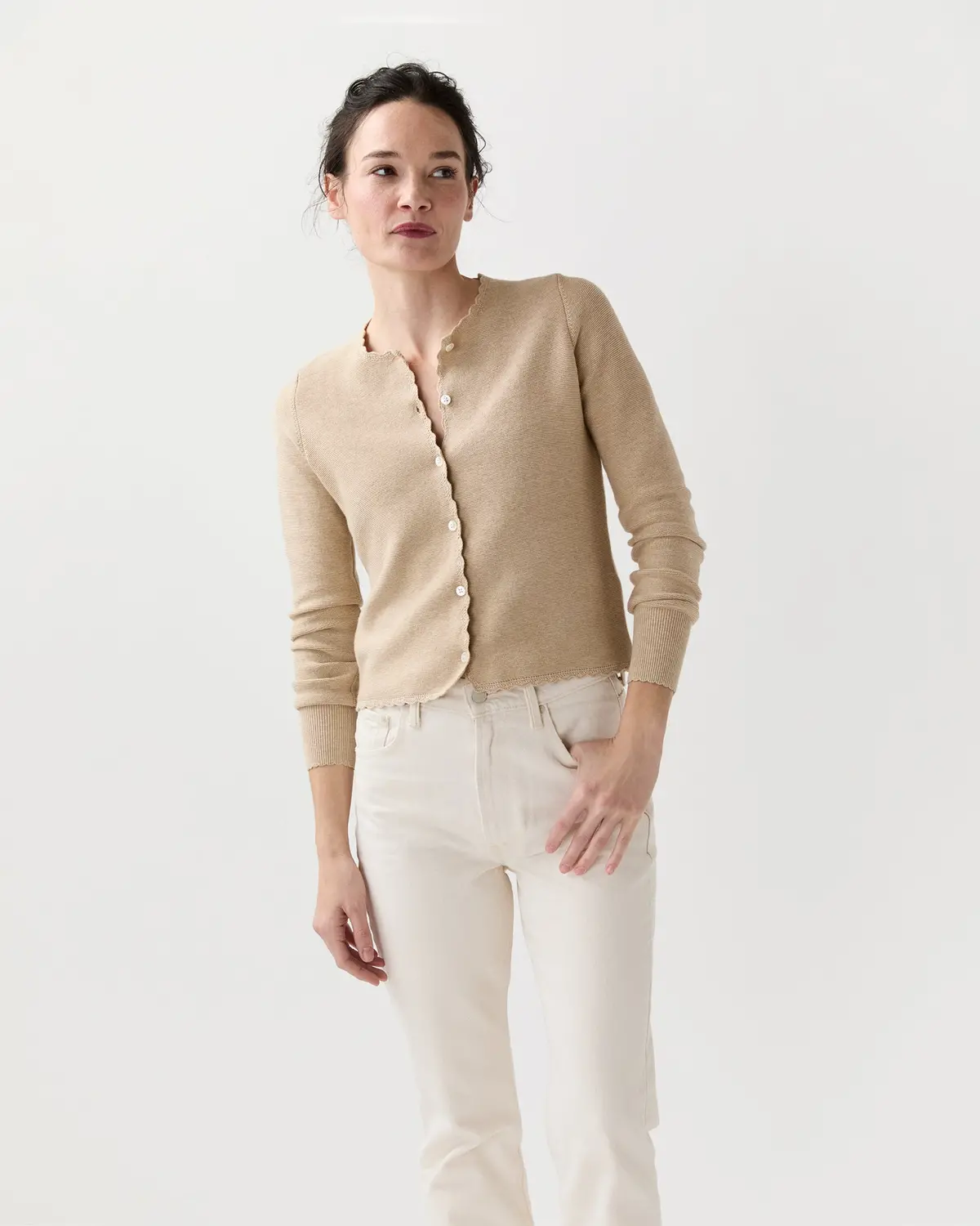 Aloise Cardigan In Crema Cotton/Silk 4