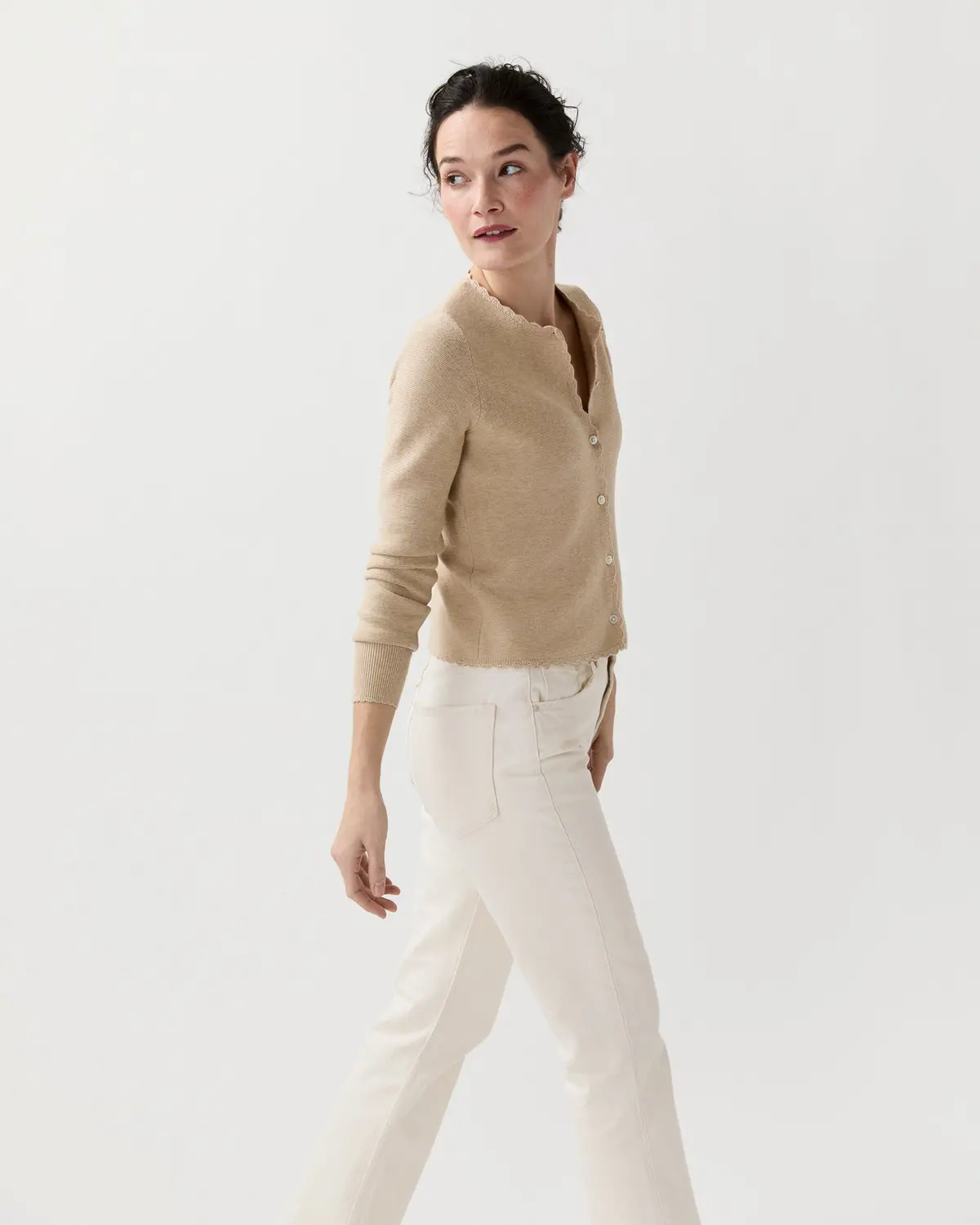 Aloise Cardigan In Crema Cotton/Silk 5