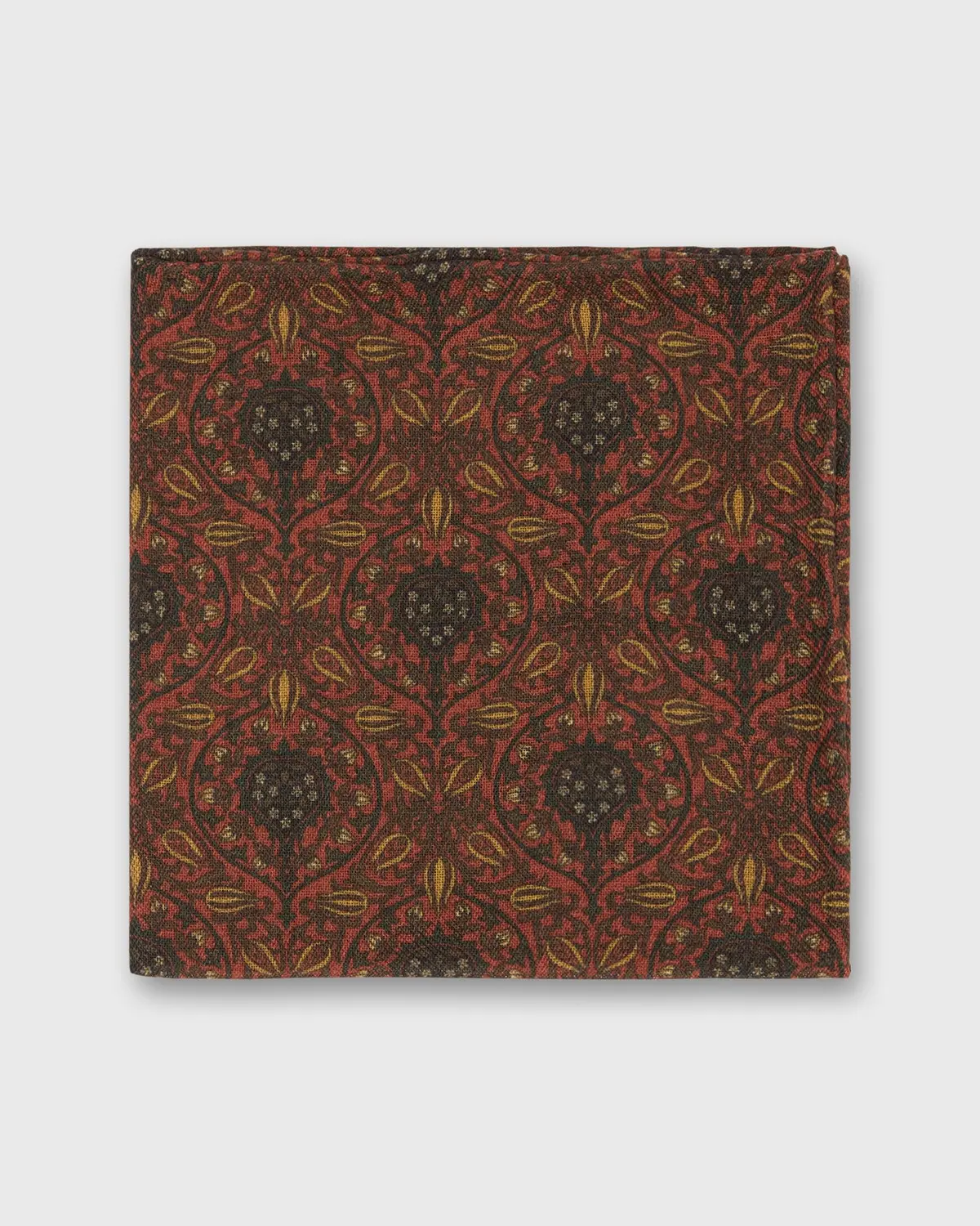 Wool/Silk Pocket Square In Orange/Yellow/Brown Tapestry 1