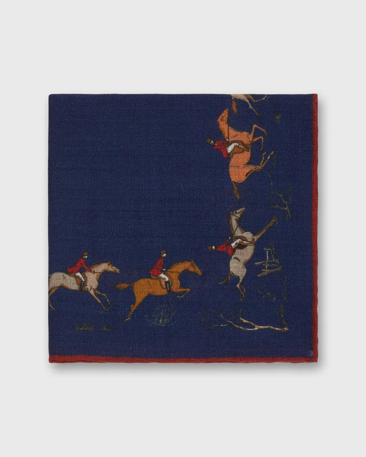 Wool/Silk Pocket Square In Blue Field Riders 1