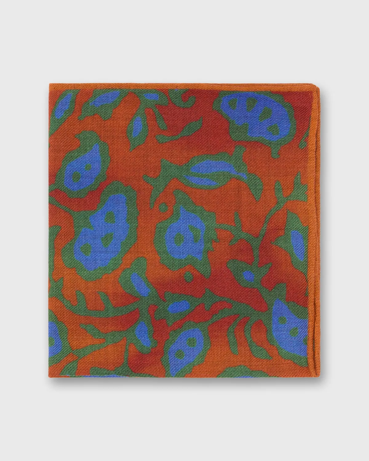 Wool/Silk Pocket Square In Orange/Green/Sky Floral 1