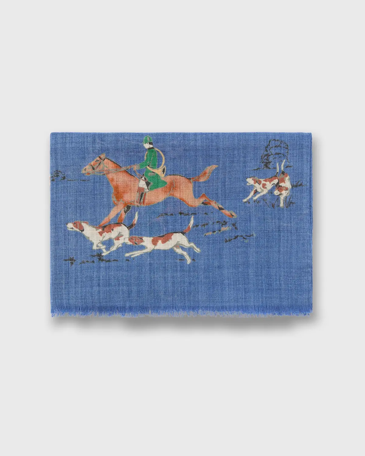 Wool/Cashmere Print Scarf In Blue Foxhunt 1