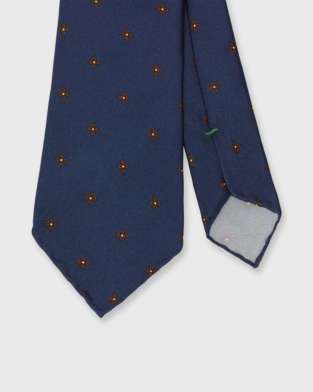 Silk Print Tie In Marine/Rust Flower 1