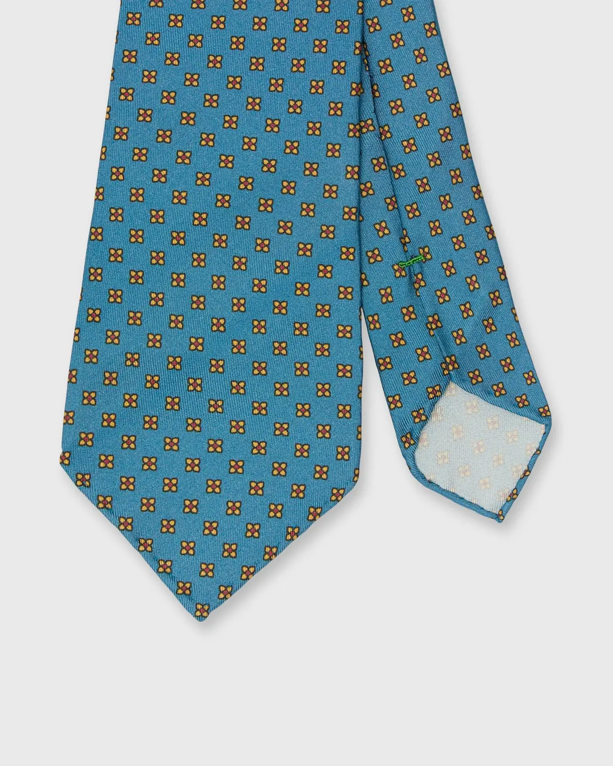 Silk Print Tie In Aegean/Gold/Red Flower 1