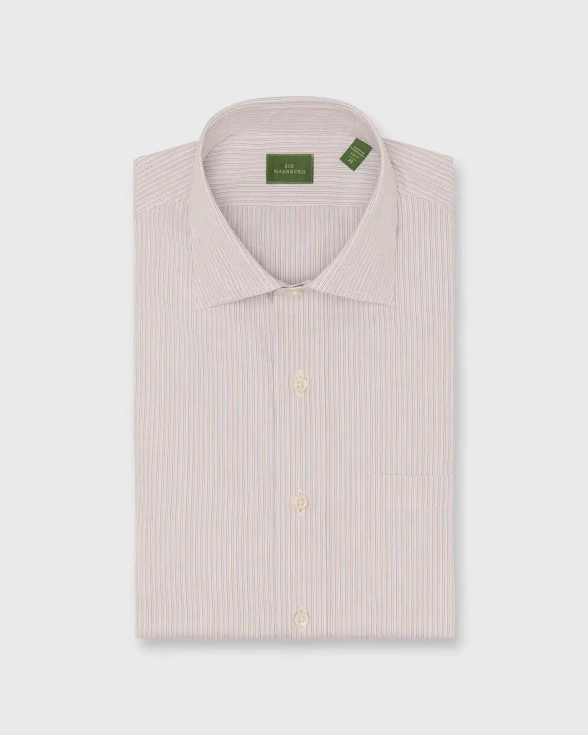 Spread Collar Dress Shirt In Coral/Sky/Brown Hairline Stripe Poplin 1