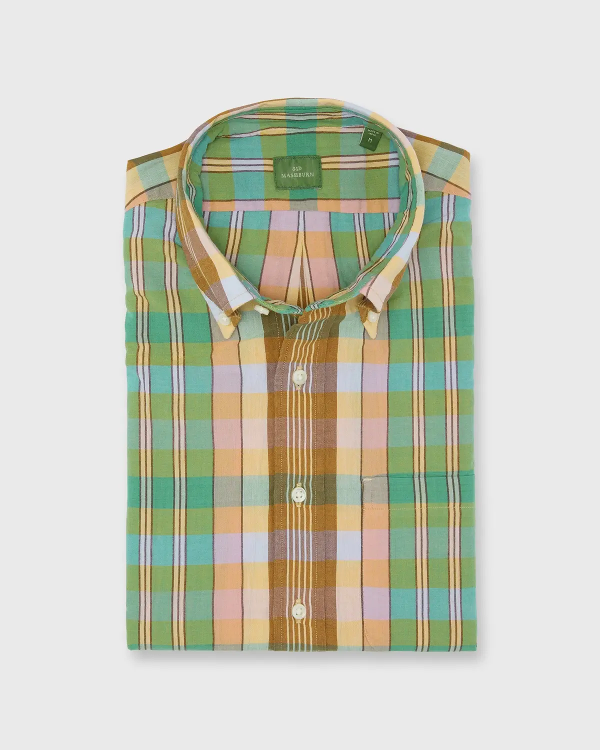 Button-Down Sport Shirt In Mango/Green/Brown Madras 1