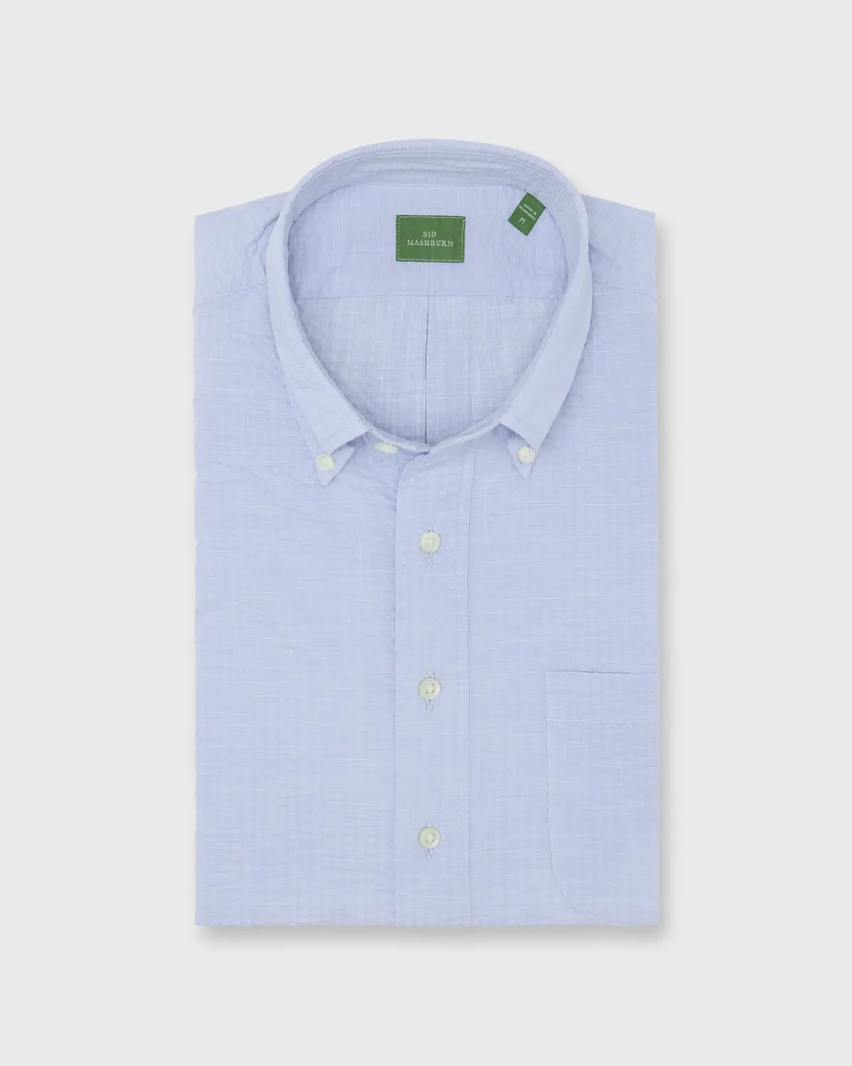 Short-Sleeved Button-Down Popover Sport Shirt In Blue Seersucker Chambray 1