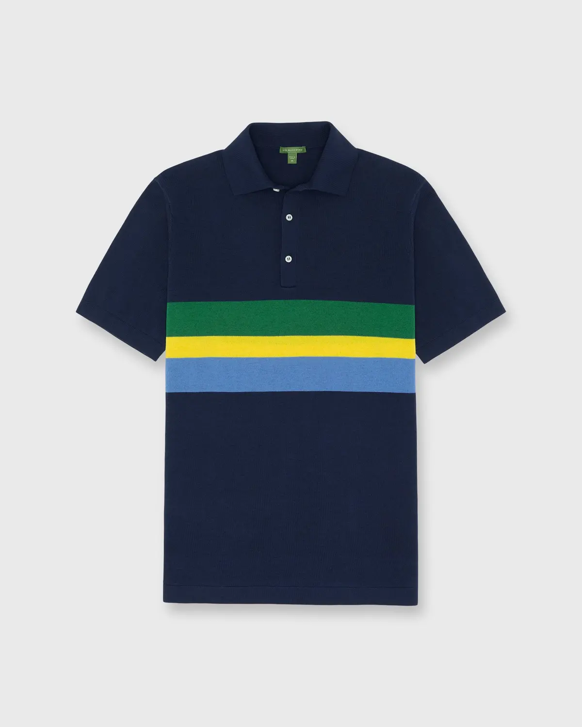 Rally Polo Sweater In Navy/Green/Gold Stripe Cotton 1