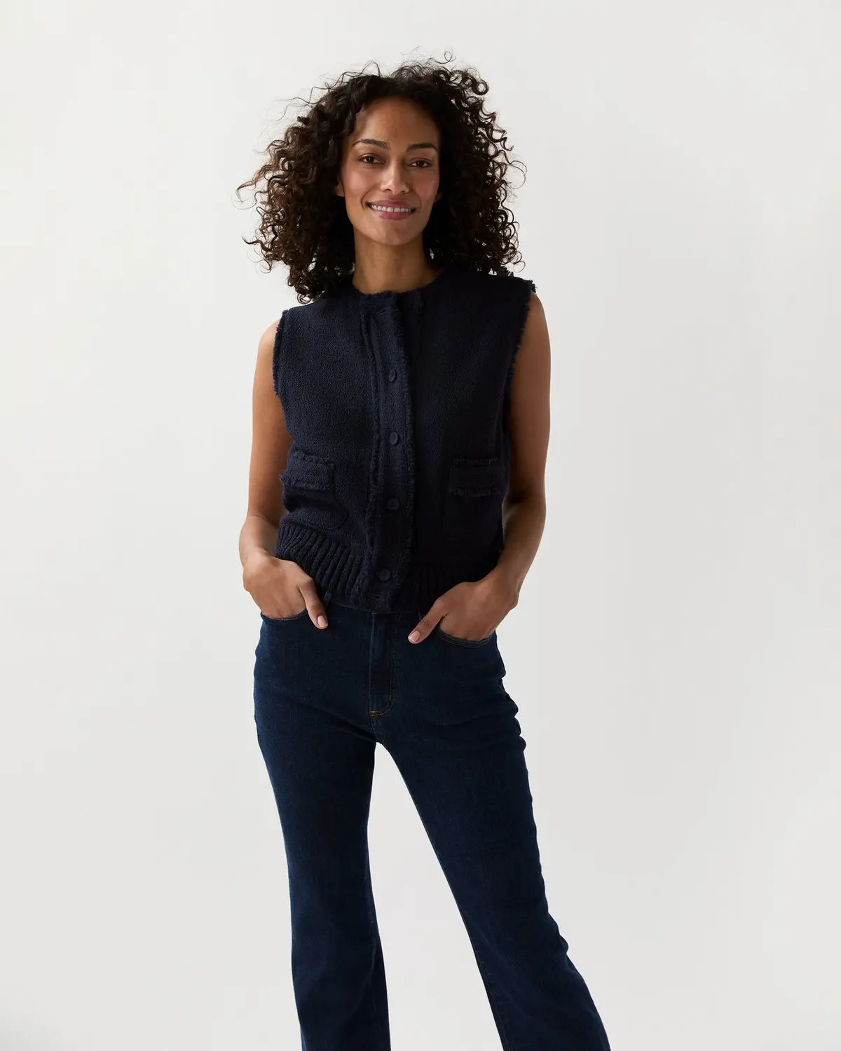 Regine Vest In Navy Bouclé Tweed 1