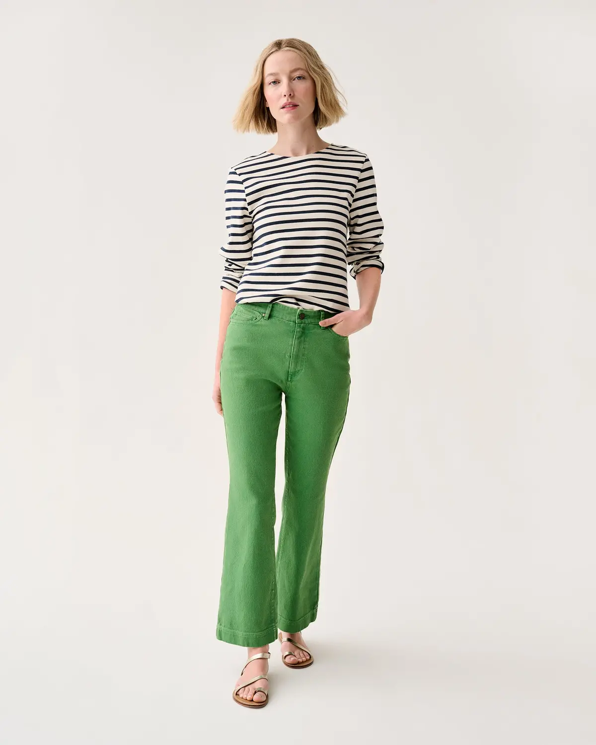 Kendall Flare 5-Pocket Jean In Green Stretch Canvas 1