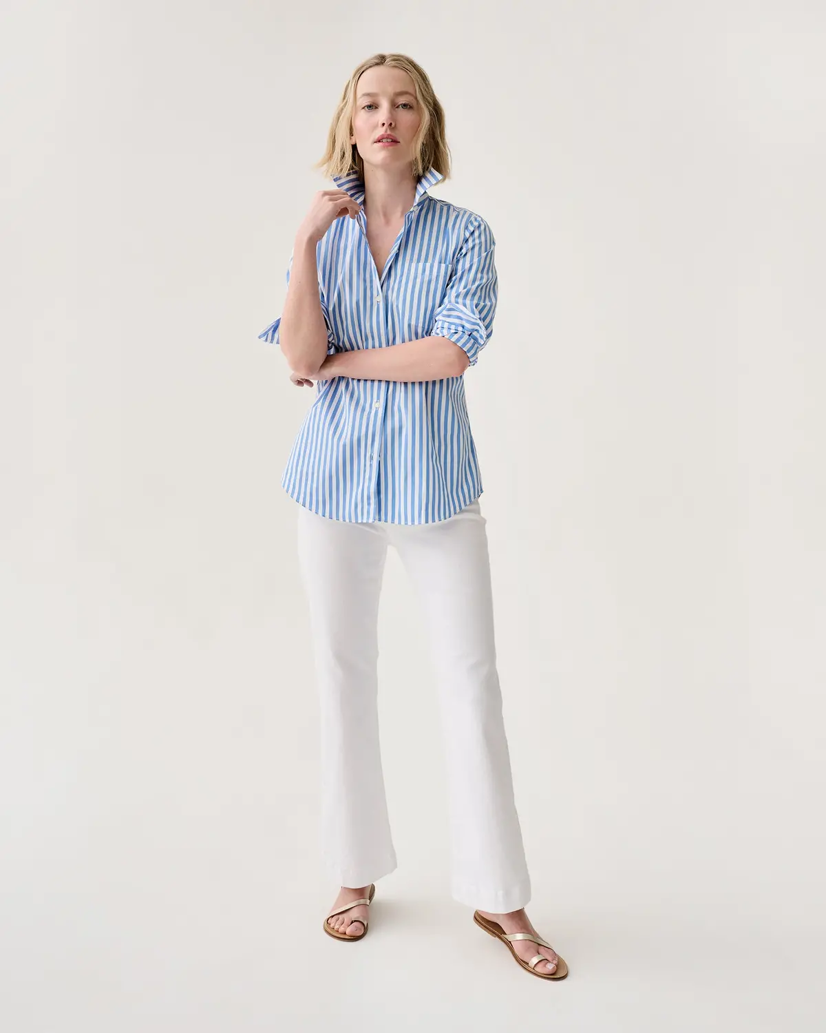 Sidney Shirt In Blue/White Awning Stripe Poplin 2