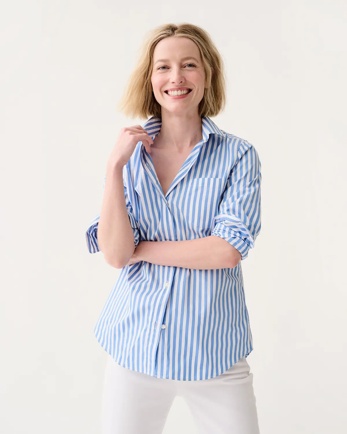 Sidney Shirt In Blue/White Awning Stripe Poplin 1