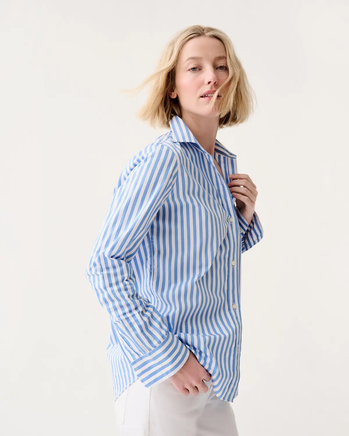 Sidney Shirt In Blue/White Awning Stripe Poplin 5
