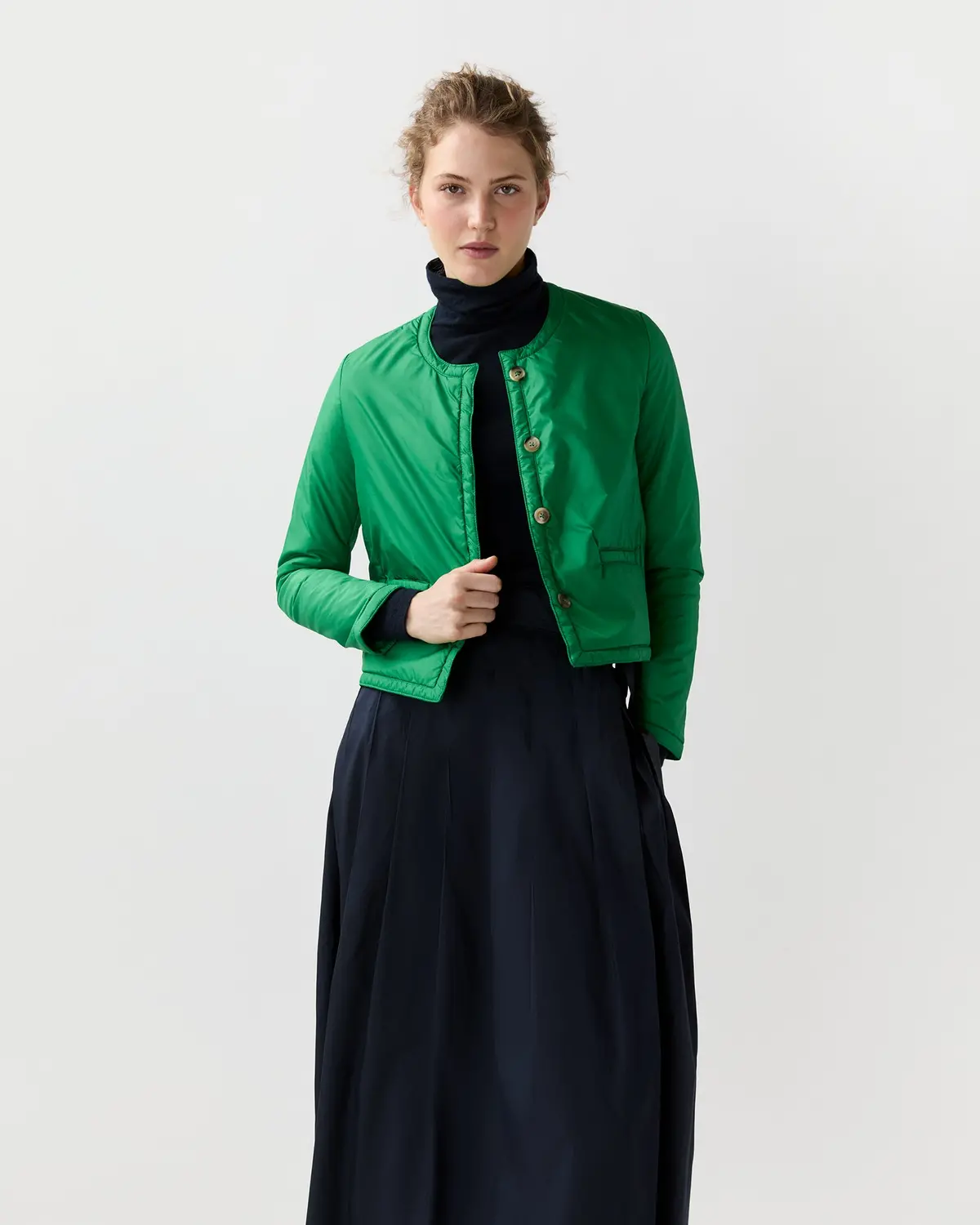 Megan Cashpad Cardigan Jacket In Green Nylon 1