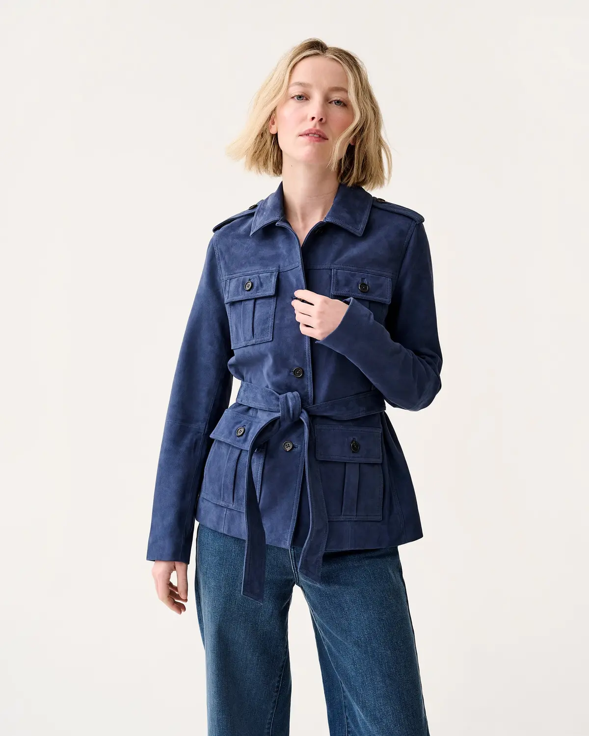 Safari Jacket In Bright Navy Suede 1