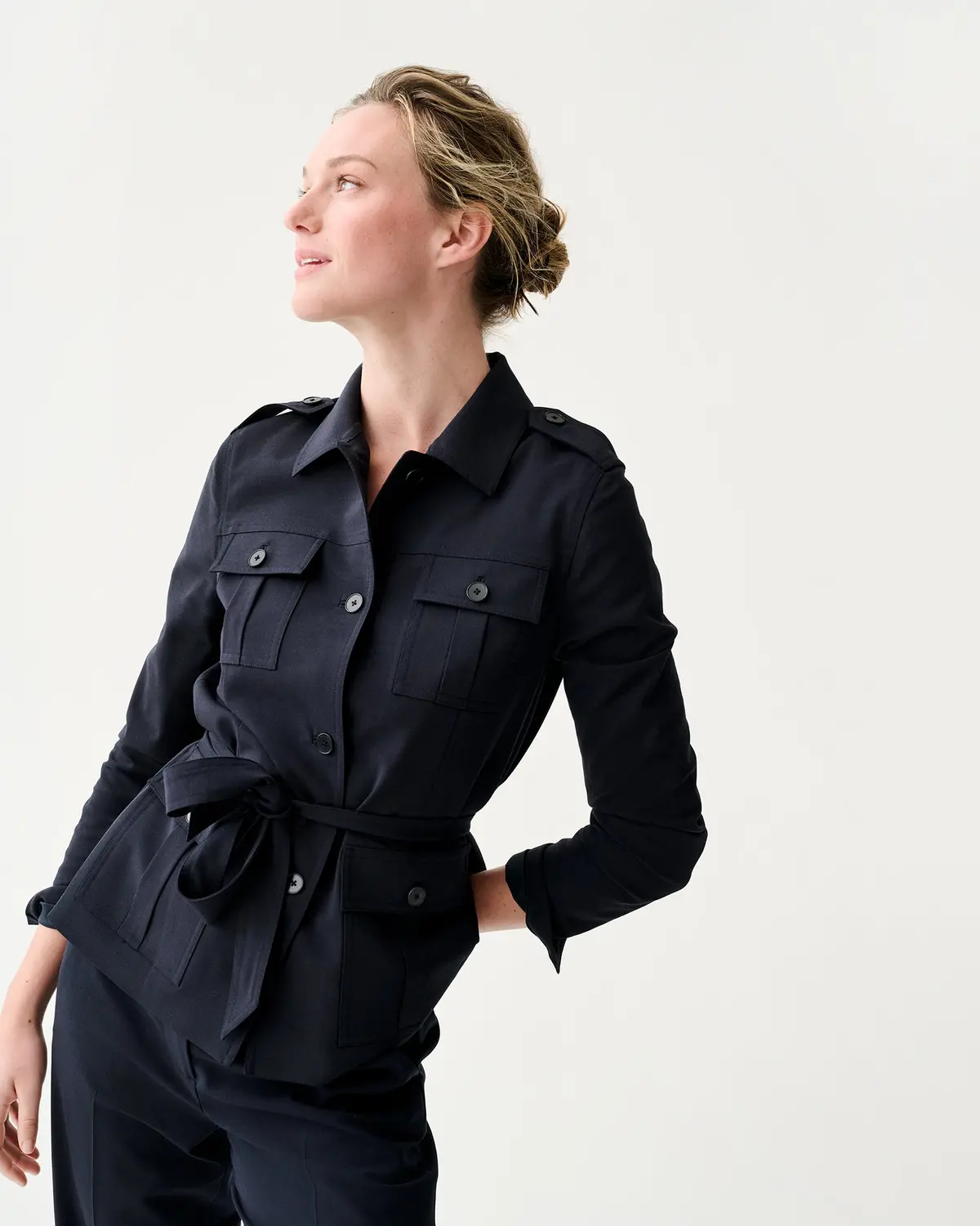 Safari Jacket In Navy Bi-Stretch Tropical Wool 1