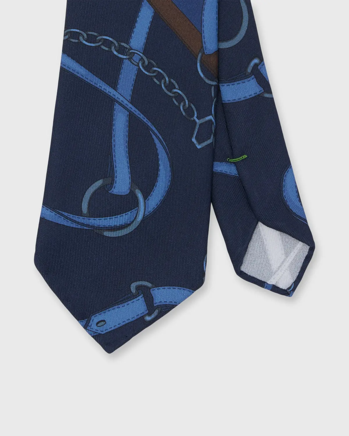 Silk Print Tie In Navy/Brown Equestrian 1