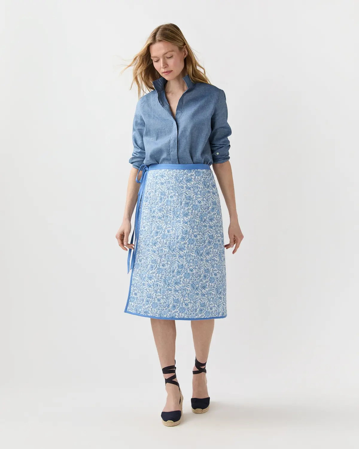 Quilted Adley Wrap Skirt In Green/Blue Sambourne Liberty Fabric 1