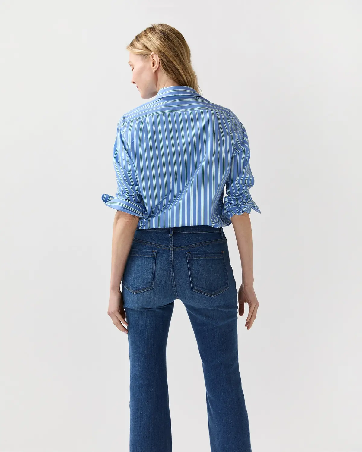 Sidney Shirt In French Blue/Green Multi Stripe Poplin 5