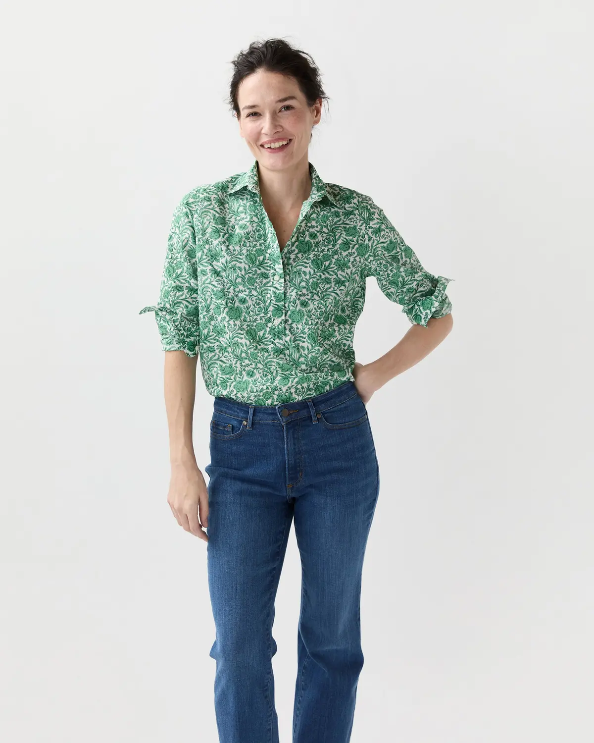 Tomboy Popover Shirt In Green Sambourne Liberty Fabric 1