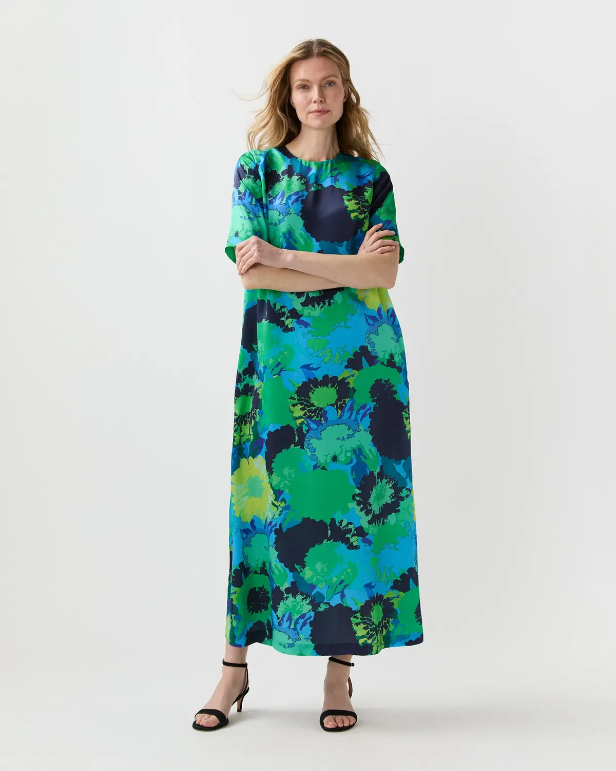Paige Maxi Dress In Blue/Green Floral Printed Silk Charmeuse 1