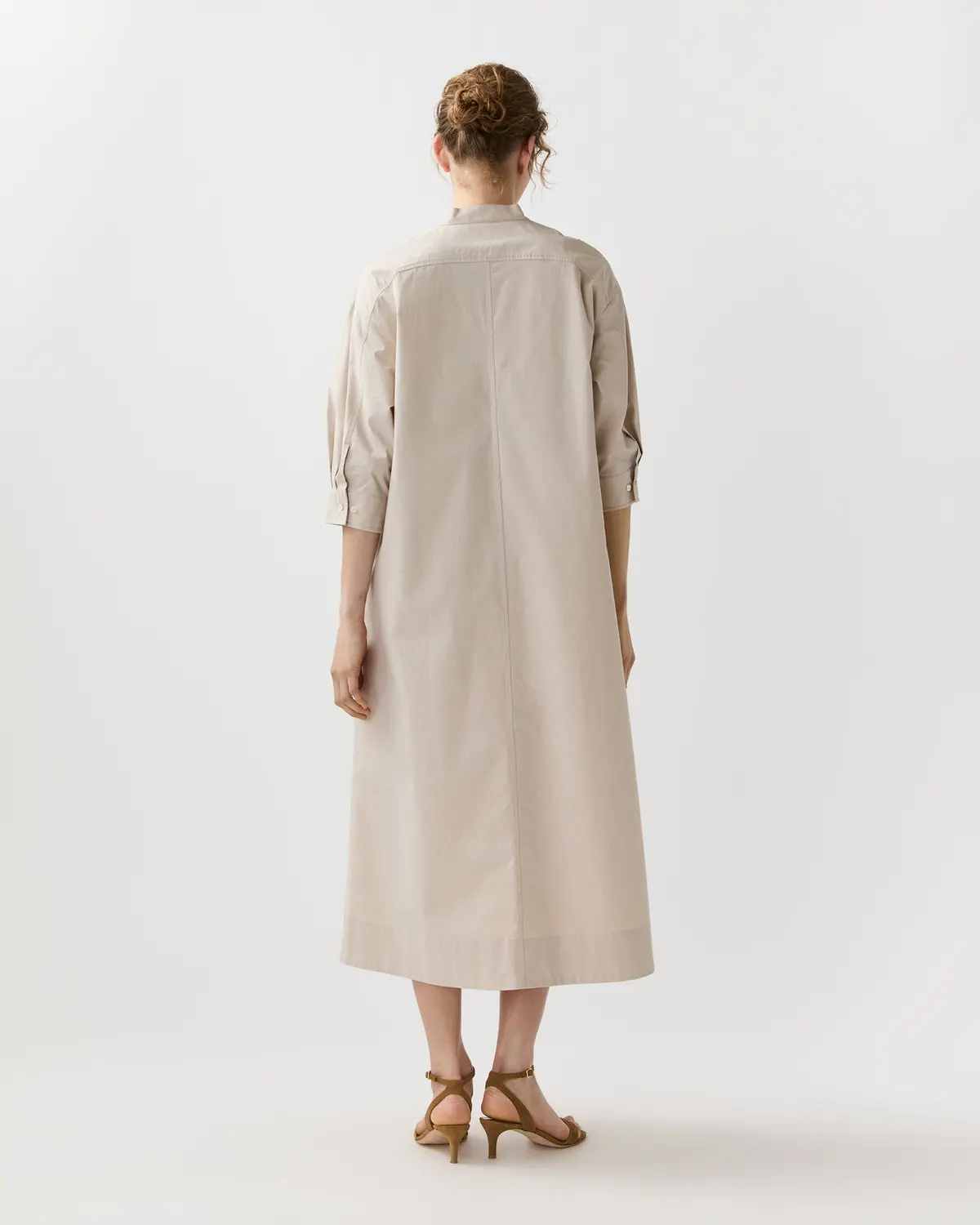Cadie Dress In Sand Paperweight Stretch Poplin 4