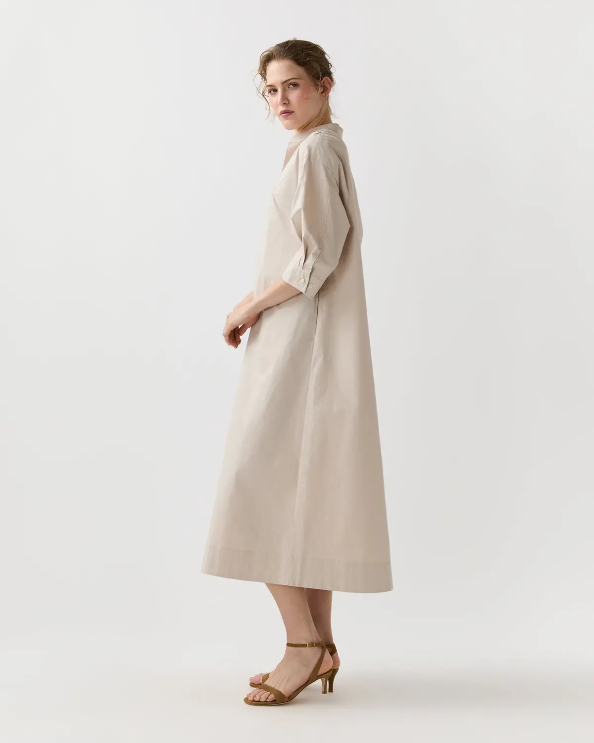 Cadie Dress In Sand Paperweight Stretch Poplin 2