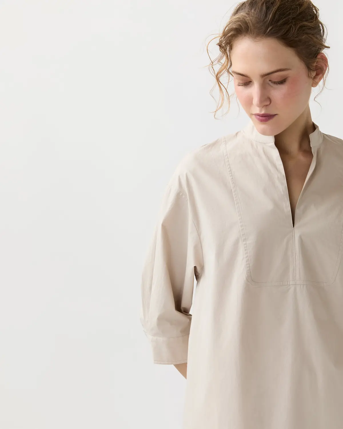 Cadie Dress In Sand Paperweight Stretch Poplin 3