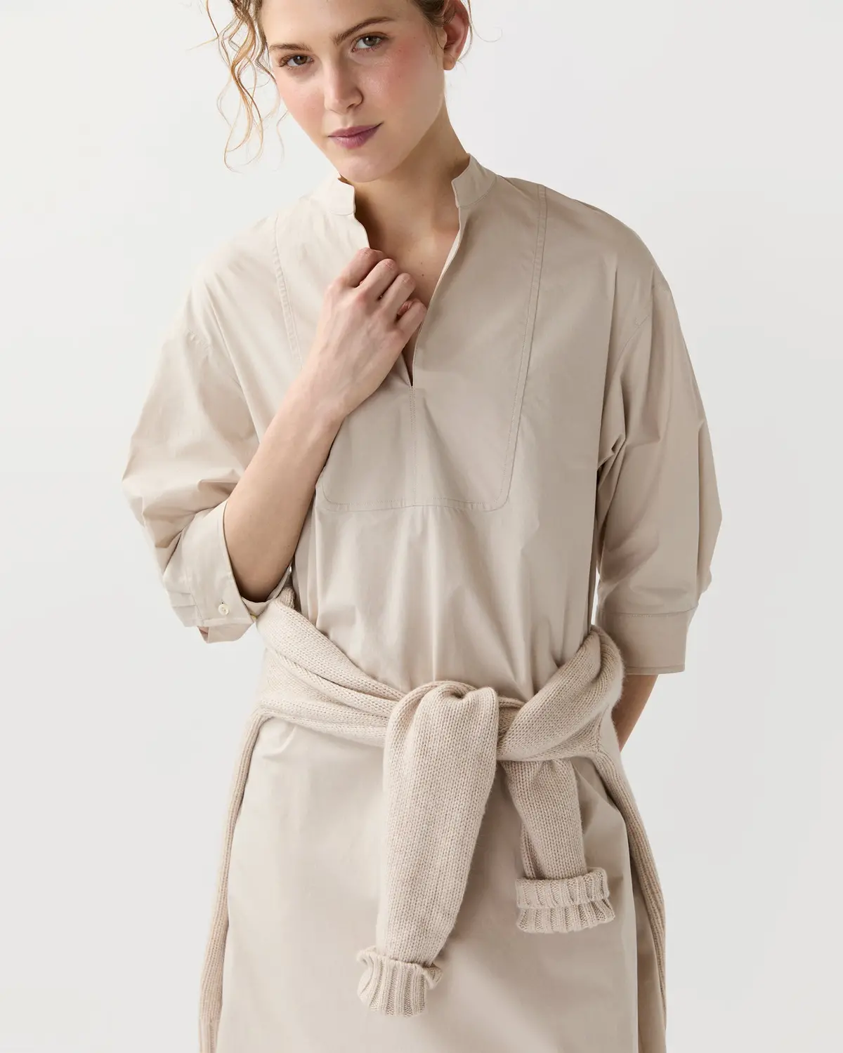 Cadie Dress In Sand Paperweight Stretch Poplin 5