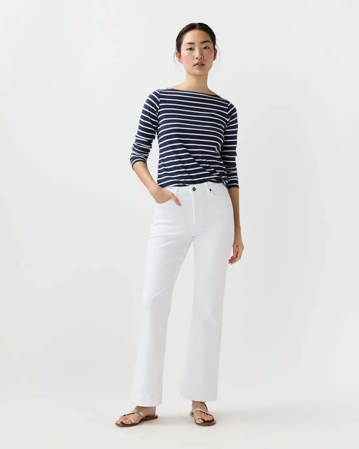 Kendall Flare 5-Pocket Jean In White Stretch Denim 1