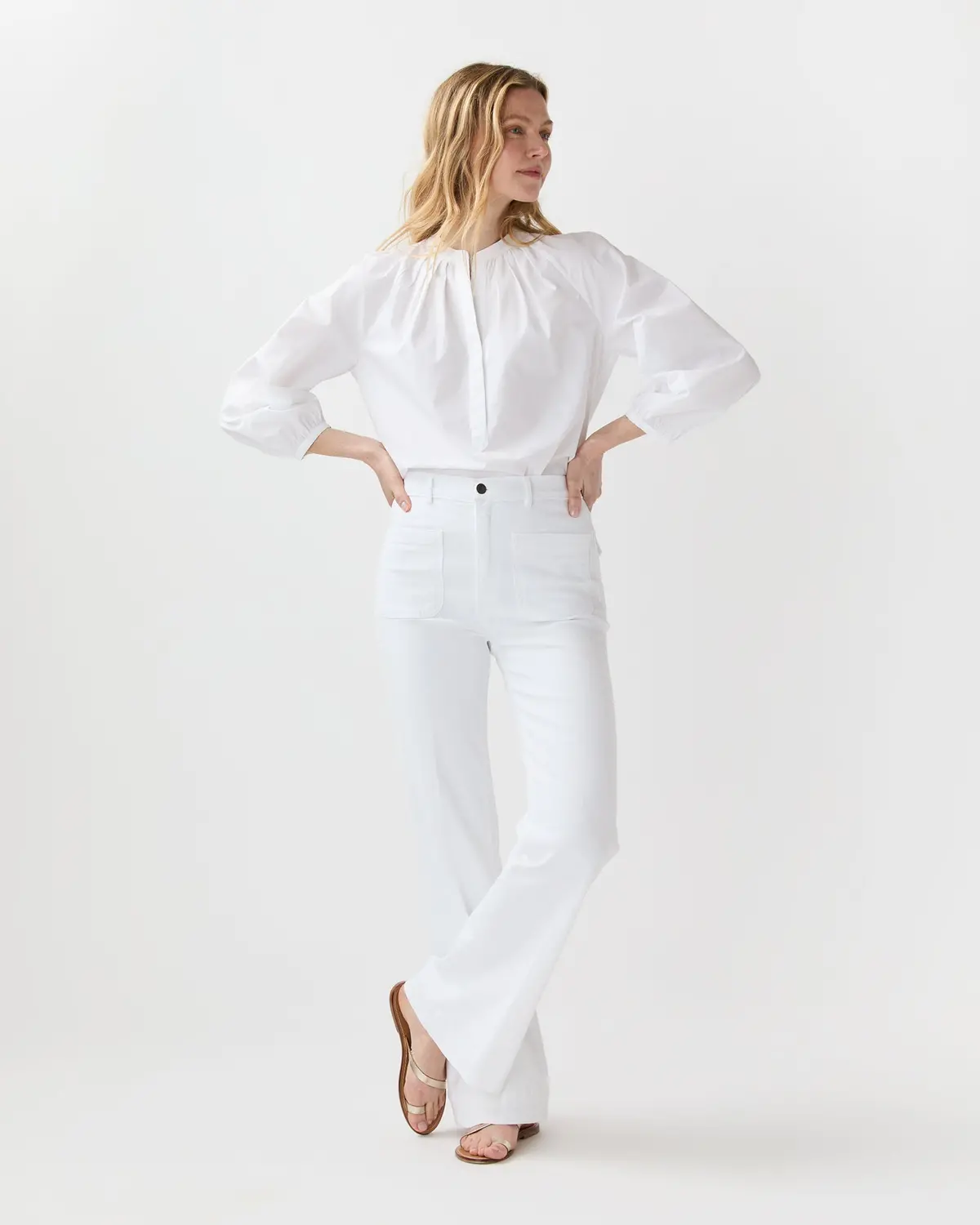 Camille Patch-Pocket Jean In White Stretch Denim 1