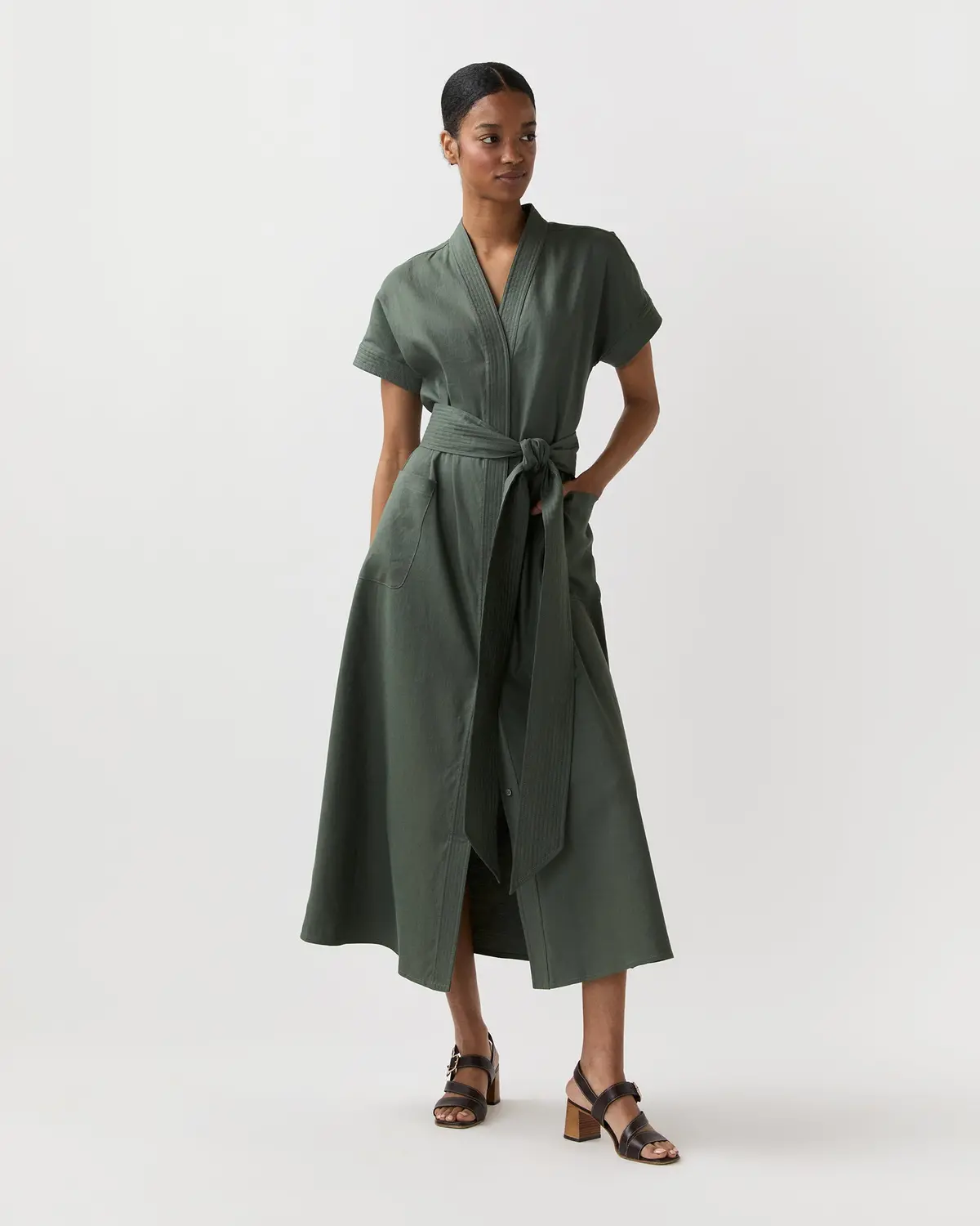 Lianna Dress In Olive Stretch Cotolino 1