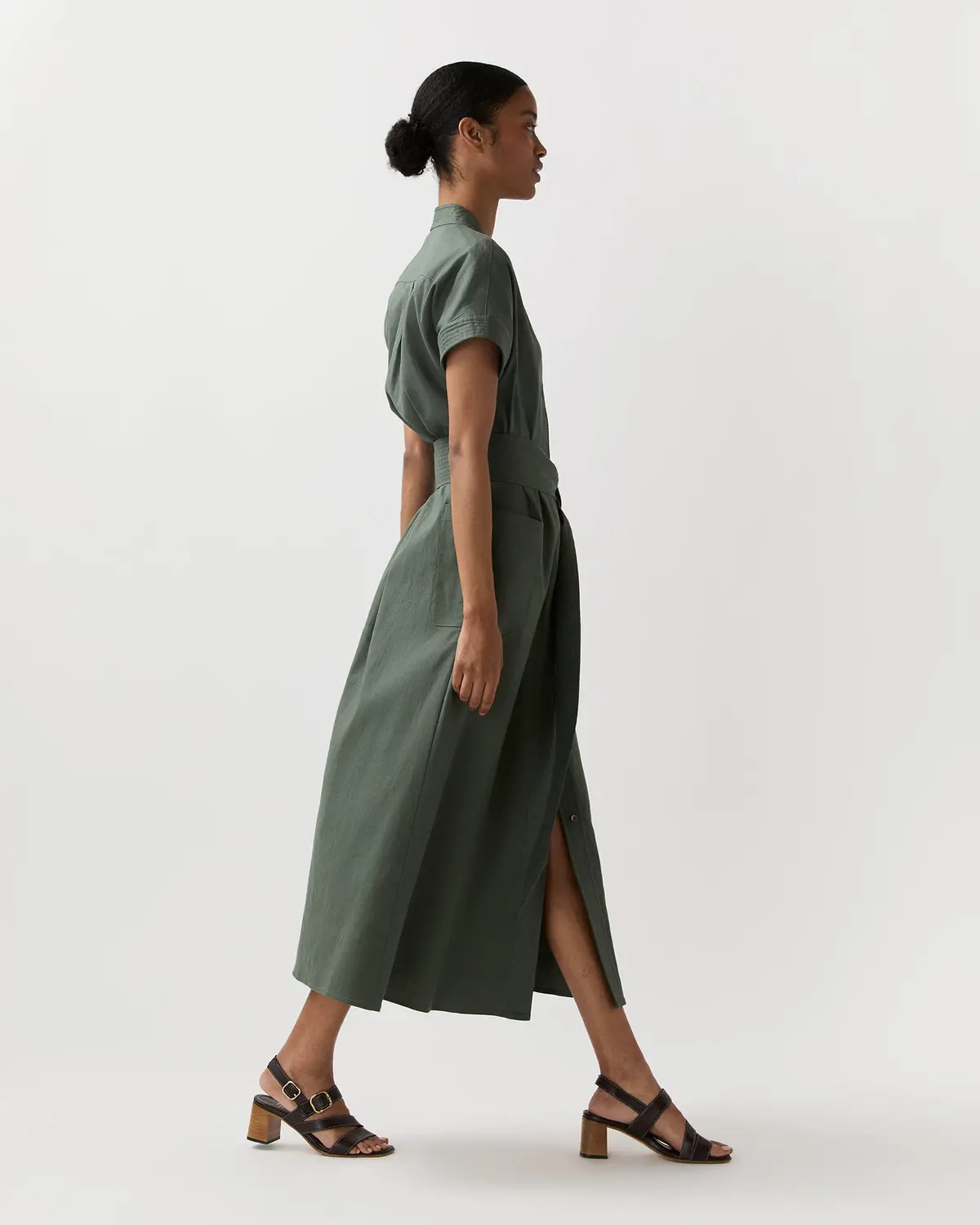 Lianna Dress In Olive Stretch Cotolino 4