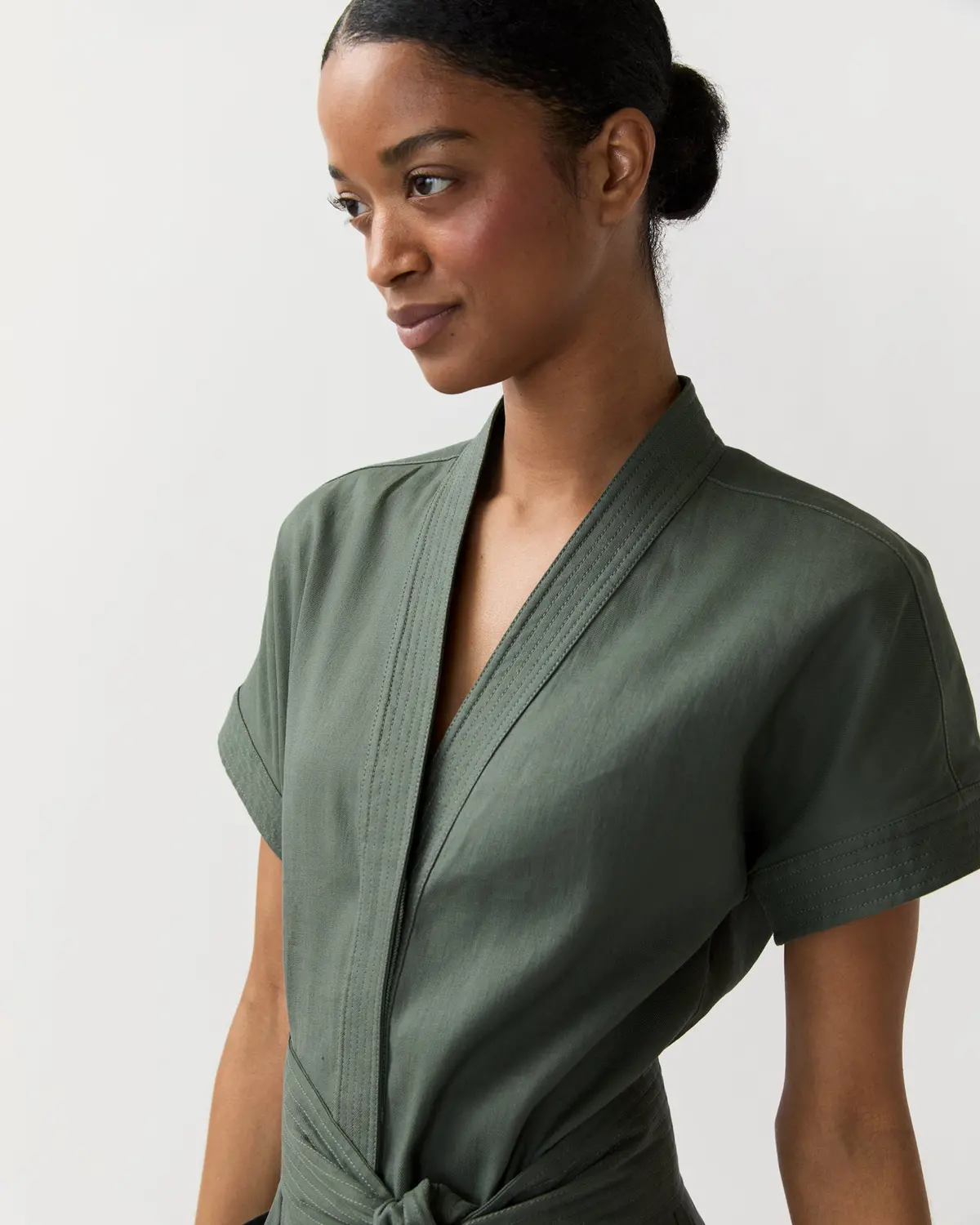 Lianna Dress In Olive Stretch Cotolino 2